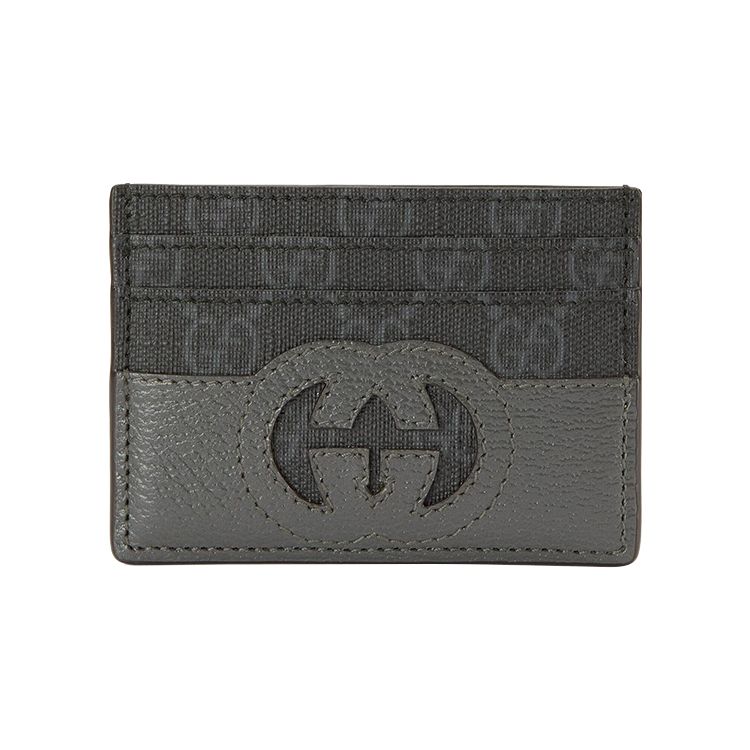 

Gucci Hollow Interlocking Double G Canvas And Leather Trim Card Holder Men Accessories Black Gray 701425 K9GSN 1151 Gift Set(Basic Set+Box+Shopping Bag)