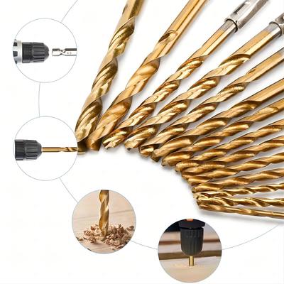 13/16/19 Stück Sechskantschaft Titanbeschichtete Spiralbohrer-Set Hochgeschwindigkeitsstahl 1,5-6,5 mm Bohrer für Holz Kunststoff