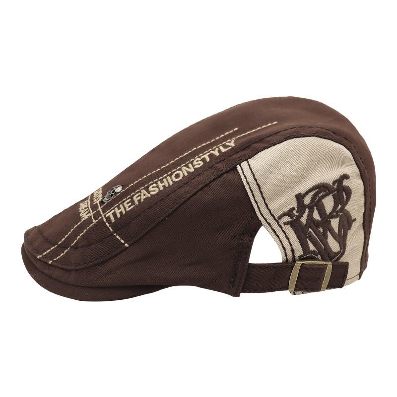 Embroidered retro forward hat men's and women's beret short brim cap washed old painter octagonal hat