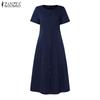 ZANZEA Women Casual Round Neck Summer Short Sleeve Dress