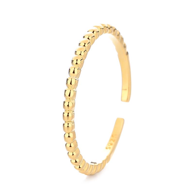 

18K Gold-Plated S925 Sterling Silver Stackable Bead Ring Adjustable Open