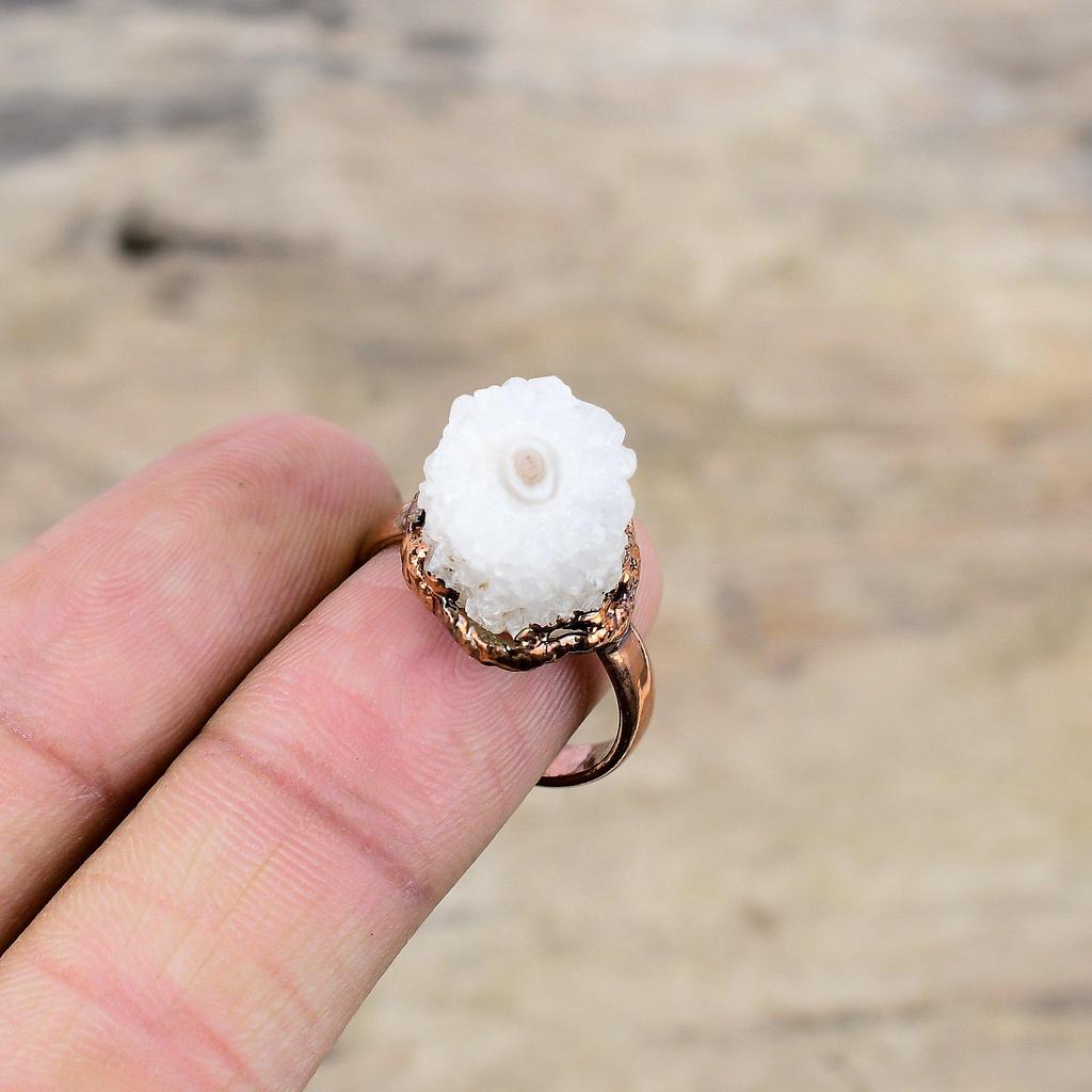 Rainbow Moonstone Druzy Ring Electroformed Copper Ring Adjustable Ring Gemstone Copper Jewelry Handmade Electroformed Jewelry Gift For Mom