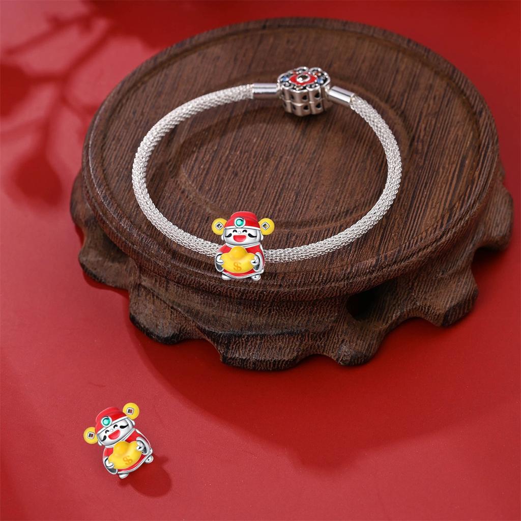 Charm Copper Little God Of Wealth Pendants Bead Fits Charm Plata Genuine Bracelets Bead Women Jewelry Crafting