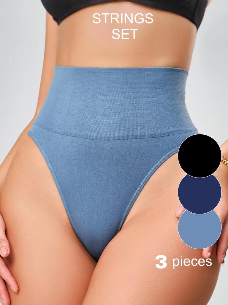 3pcs Large Size Women Summer Sexy Body Shaping Belly Strong Hip Breathable High Waist Thong Underwear
