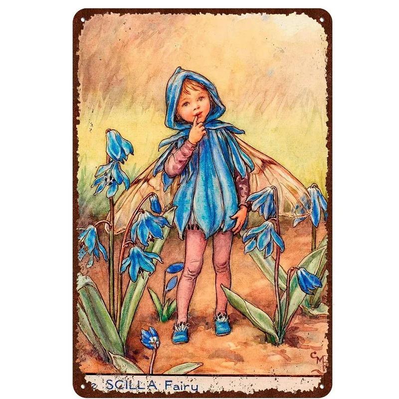 Flower Fairy Girl Metal Tin Signs Wall Decoration Plaque Vintage Art Poster Iron Painting for Man Cave Home Cafe Garden Club Bar