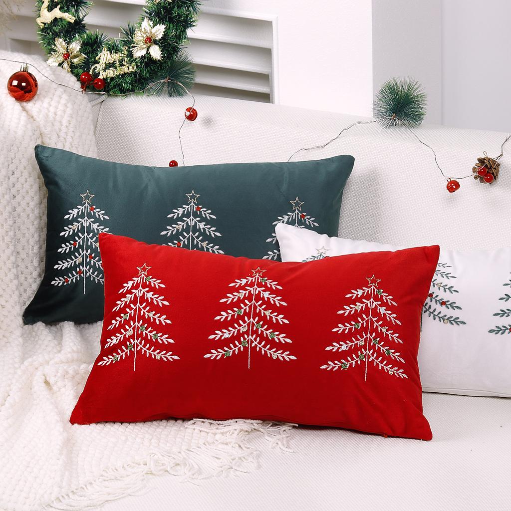 Christmas Tree Embroidery Pillow Cover Cojines 30x50cm Red Green Holiday Decoration Pillowcase Cushion Covers Decor Home Sofa