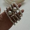 White Silver Pearl Bracelet Wire Drawing Exaggerated Bracelet Fashion Silver Metal Bracelet  Women