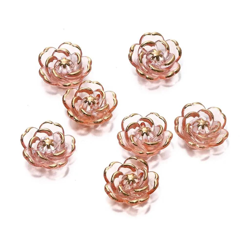 

10Pcs Acrylic Flower Beads Hole Charm Gold Plating Flat Bottom Camellia Beads for DIY Jewelry Making Necklace Bracelet Crafts шампанского