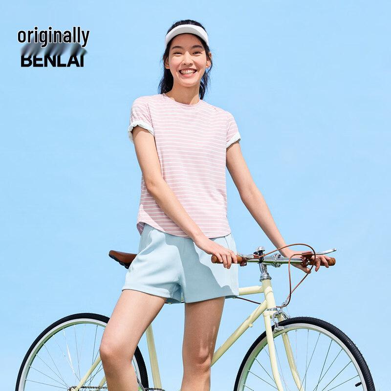 Женская полосатая облегающая футболка с круглым вырезом BENLAI S