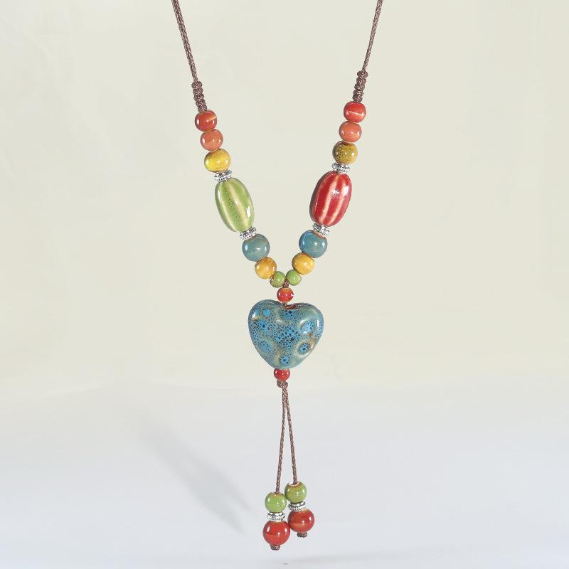 

Ceramic Woven Necklace Colorful Multi-Color Beads Necklace Bohemian Sweater Chain Intricate Star Pendant Necklace For Dresses