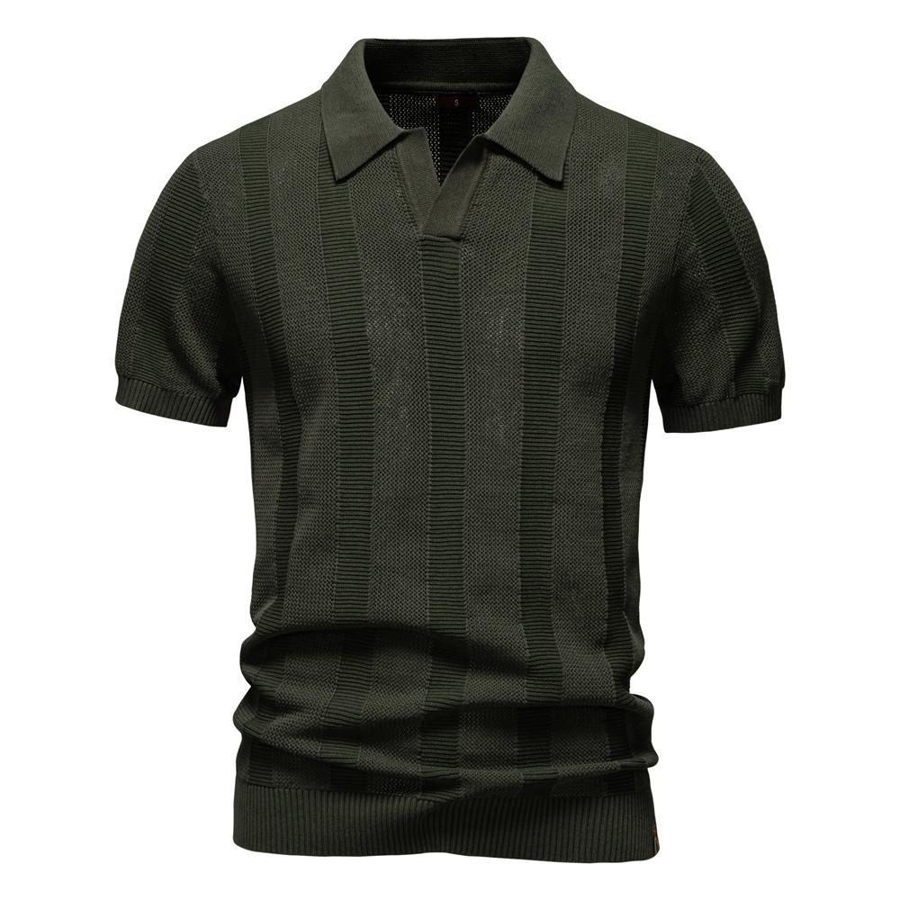 AIOPESON 2026 Men's Knitted Mesh Polo Shirt Solid Striped Breathable Turn Down Collar Sweater Polo