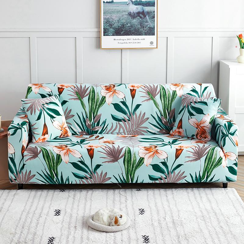 Printed Sofa Cover Stretch Couch Cover Sofa Slipcover Furniture Protector with Skid Foam Sticks and Elastic Bottom for Kid, Pets