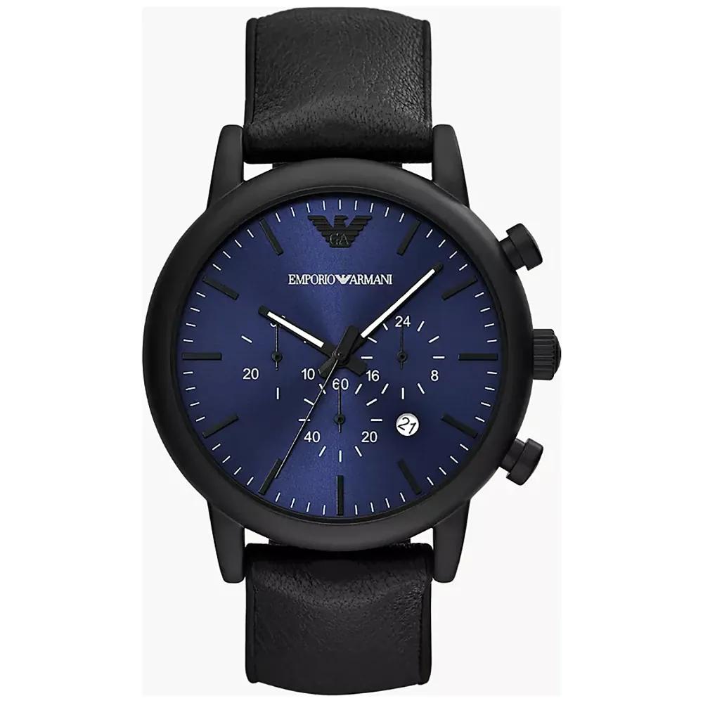 Emporio Armani Luigi Blue Black Leather over Silicone Men s Quartz Chronograph Watch AR11351 синий