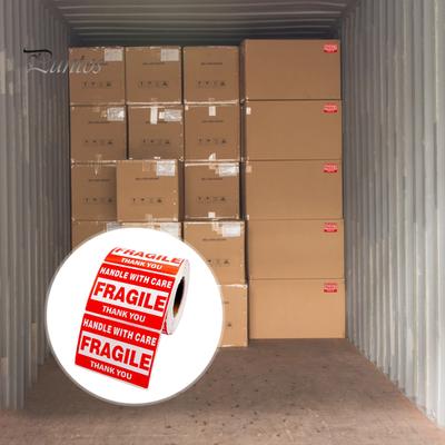500 pezzi/rotolo etichetta adesiva fragile rosso bianco maneggiare con cura fragile grazie confezione rettangolare autoadesiva kit di decalcomanie di avvertenza per la spedizione