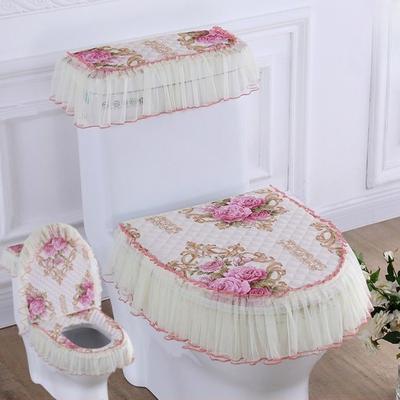 Ensemble 3 Pièces Dentelle Coussin de Toilette Housse de Toilette Amovible Tissu Housse Anti-Poussière Coussin de Siège de Toilette Décoration de Maison Housse de Toilette