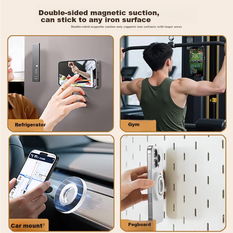 BZBC Double-Sided Magnetic Ring Holder Stand Magsafe Strong Magnetic Car Mount Phone Holder Rotatable Lazy Desktop Portable Metal