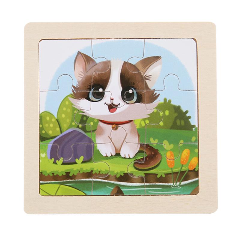 9-Piece Wooden Cartoon Animal Transport Jigsaw Toy for Early Education