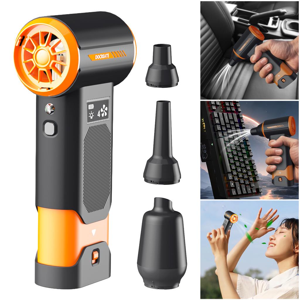 Turbo Fan with LED Display Electric Air DusterViolent Fan 4 Gear Speed Powerful Air Blower Rechargeable for Car/Keyboard/PC/Home