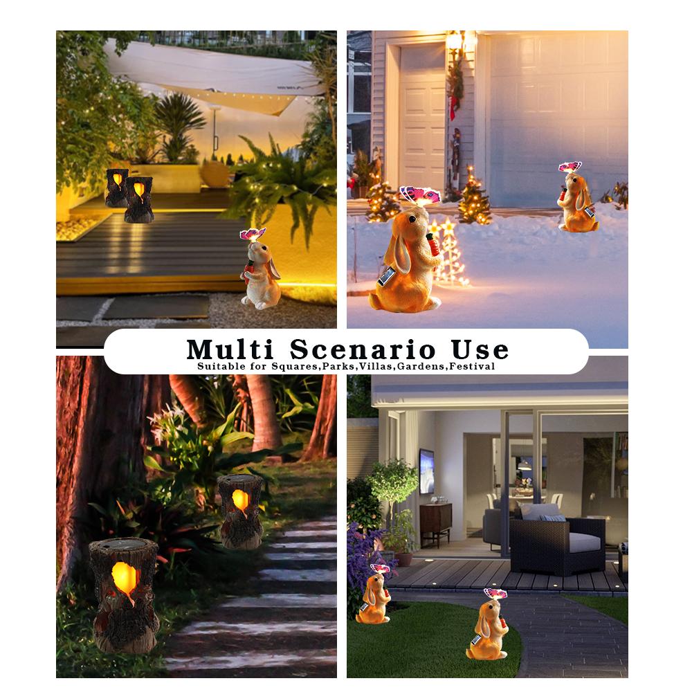 Solar Statues Bunny Tree Stump Garden Light Outdoor Lawn Decor Landscape Yard Lamp Patio Ornament Unique Housewarming Gifts