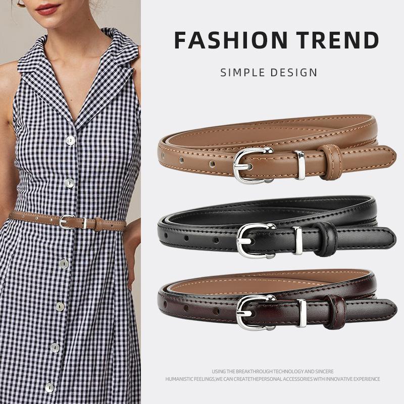 Simple and Elegant Women's Thin Leather Belt with Pin Buckle, High-end Business Dress, Versatile Dress, Western Suit Accessory, Narrow Waistband