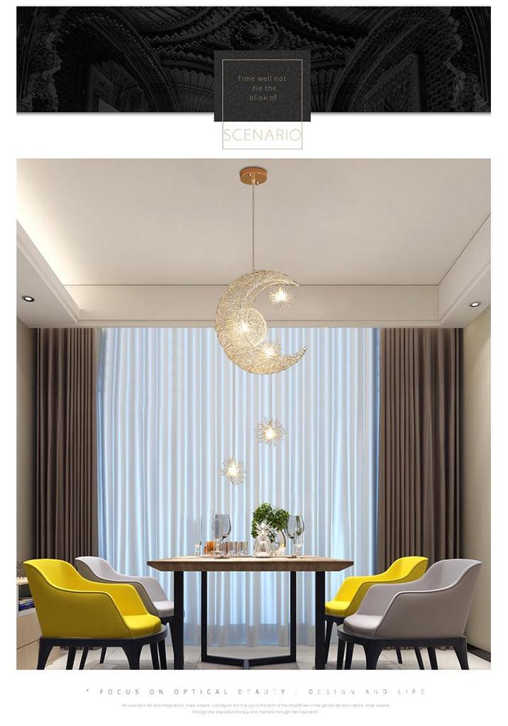 Modern Star & Moon Pendant Light - Creative Aluminum Design for Restaurants, Bars, Bedrooms, and Children's Rooms.