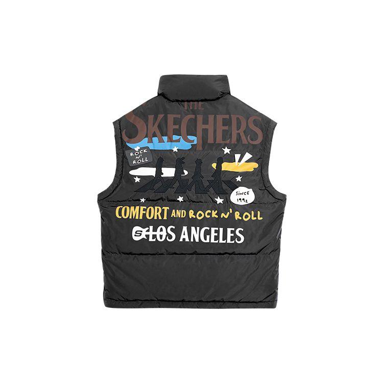 Skechers Printed Letter Zip Stand Collar Sleeveless Down Vest Women Vests Carbon-Black L421W006-0018