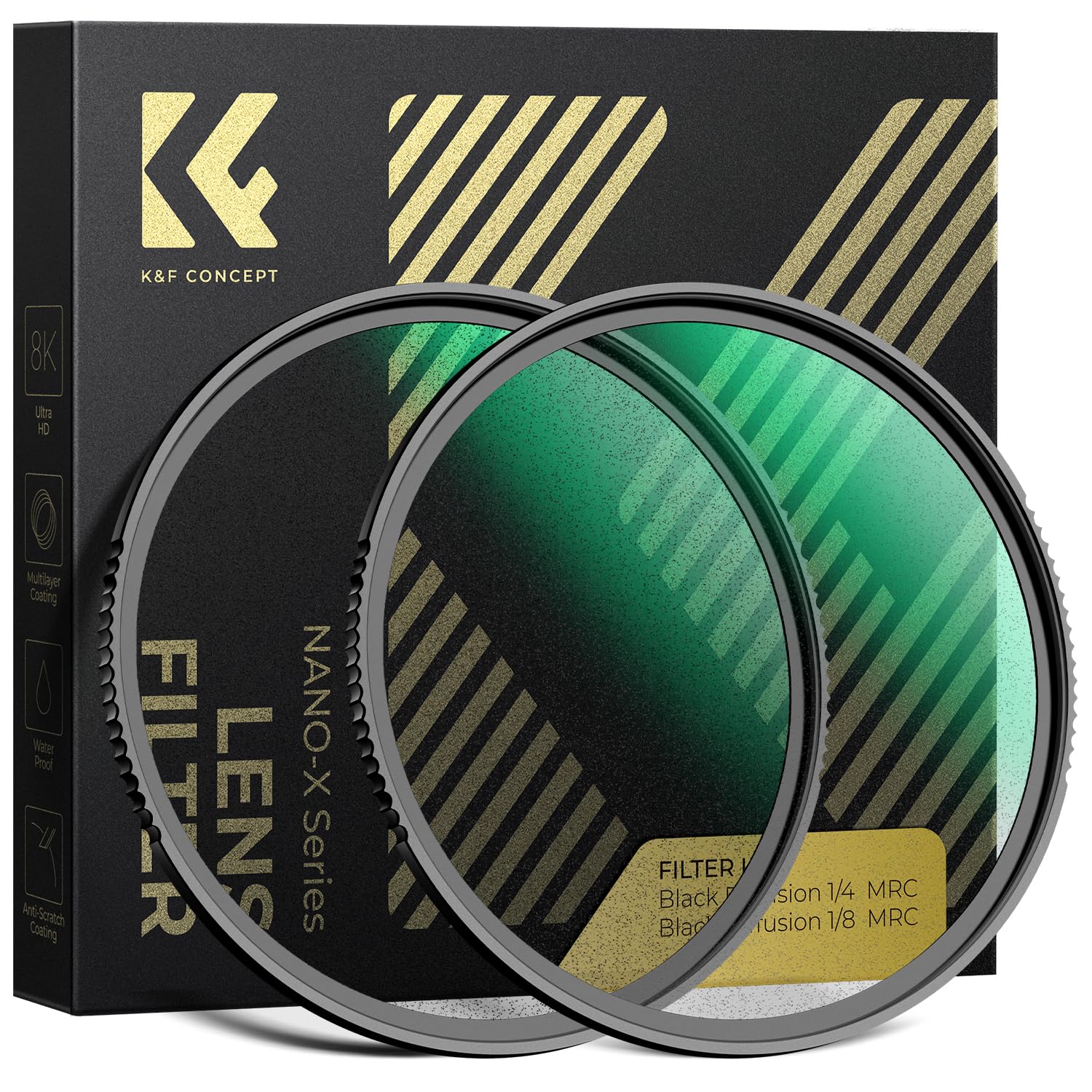 

Concept 82mm Black Mist Filter Set for Softening and Contrast Optical Glass K&F 1/4 + 1/8 Adjustment, Ultra-Thin Frame, Water-Repellent