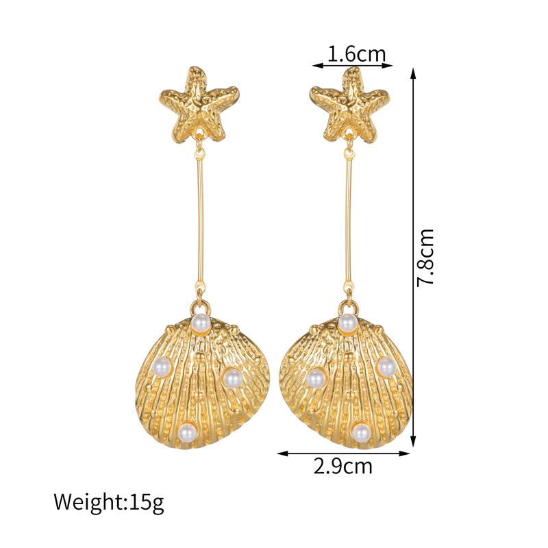 Stylish Seashell Pearl Stainless Steel Long Earrings - Women's Vacation Luxury