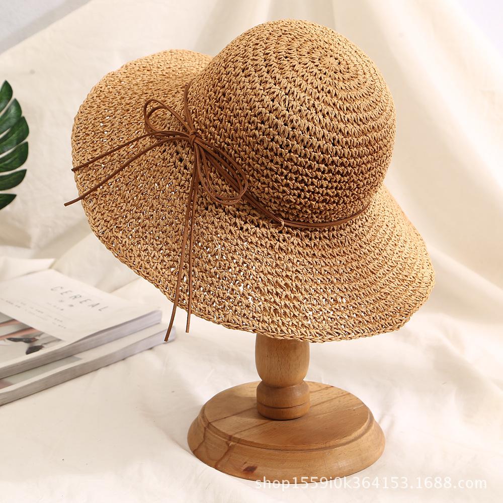 Pearl straw hat summer travel sunscreen sunshade bucket hat new straw seaside vacation net red hat