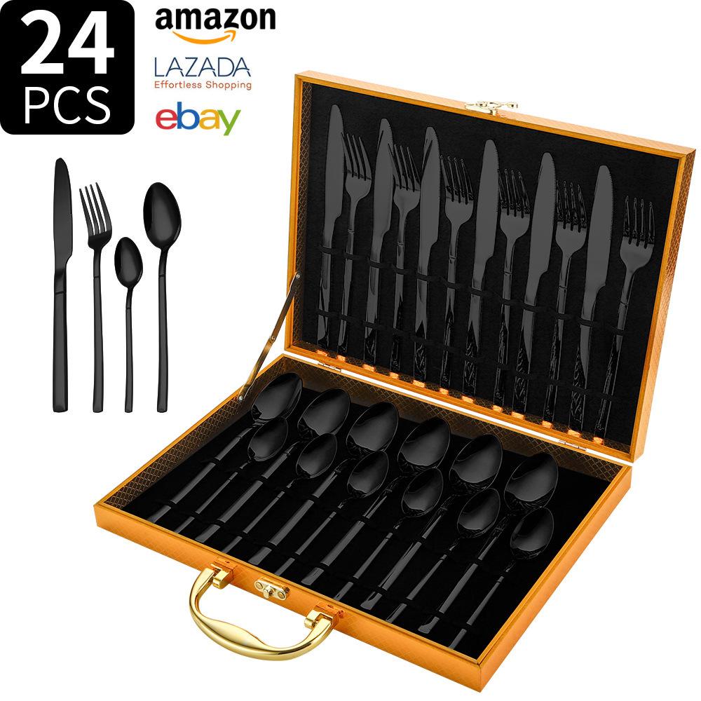 Knight Stainless Steel Tableware Knife and Fork Set 24-piece Set Western Food Knife, Fork and Spoon Gift Box Set