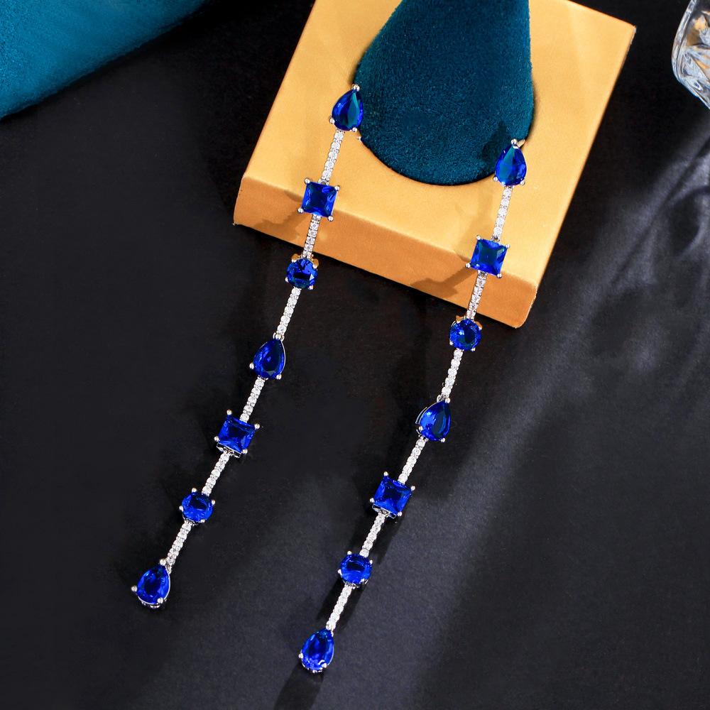 

Очень длинные асимметричные серьги геометрической формы, темперамент иглы, очень длинные циркониевые украшения для ушей синий