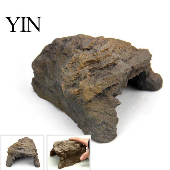 Snake Hiding Spot Reptile Hide Cave, Realistic Rock Look Resin Toad House, Humid Stable Cave Shelter for Frogs, Small Reptiles, Indoor Terrarium,