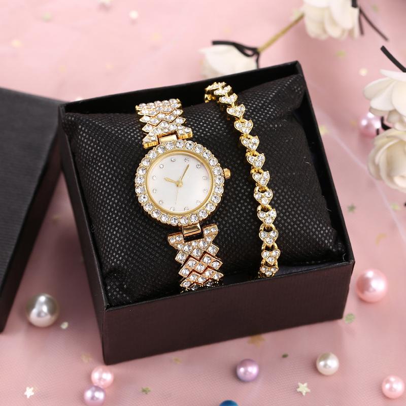 Trend fashion watch two-piece set pcs women's watch full diamond shell surface diamond bracelet women's watch