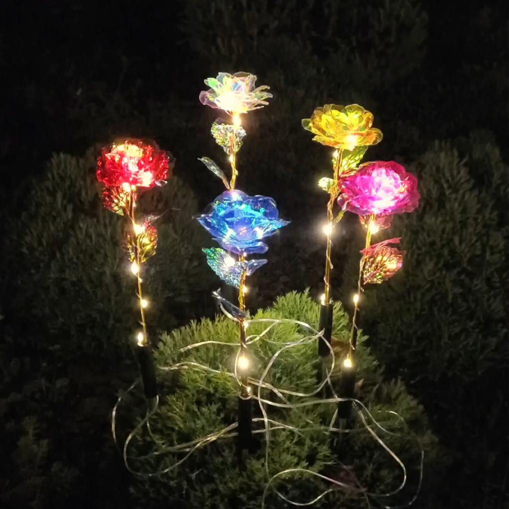 Stainless Steel Solar Powered Flower Lights Outdoor Lawn Decorative Lights Solar Rose Grass Light