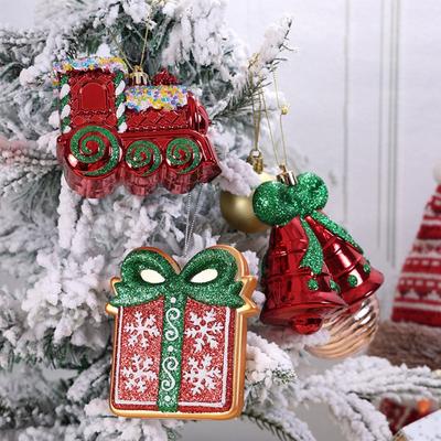 New Christmas Decoration Red Train Bell Gift Box Hanging Pendant 3D Cartoon Christmas Tree Decoration Display Window Decoration