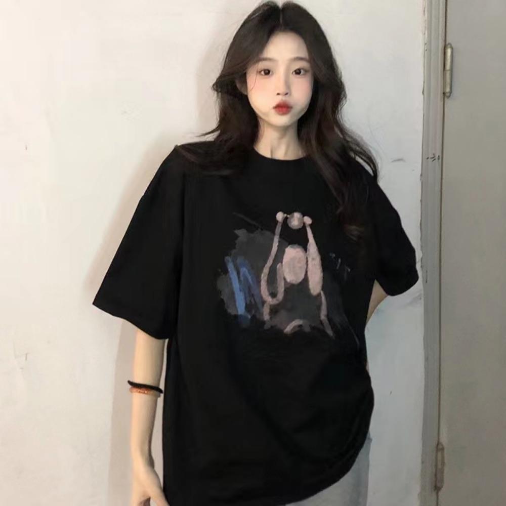Women's Summer Drop Shoulder Loose T-Shirt, Korean-Style Short-Sleeve Stylish Top, Comfortable and Breathable