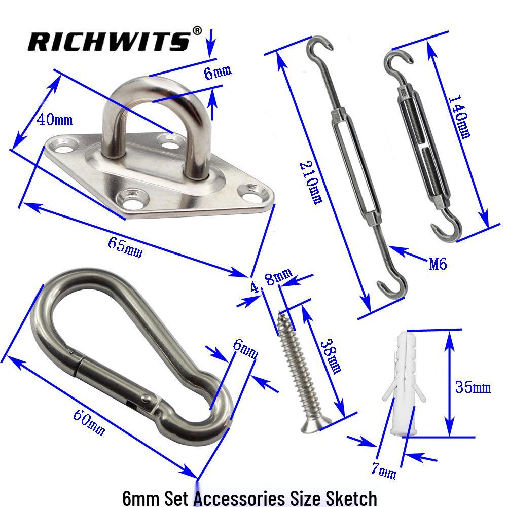 5mm, 6mm, 8mm Stainless Steel Corner Shade Sail Set, 304/316 Awning Accessories