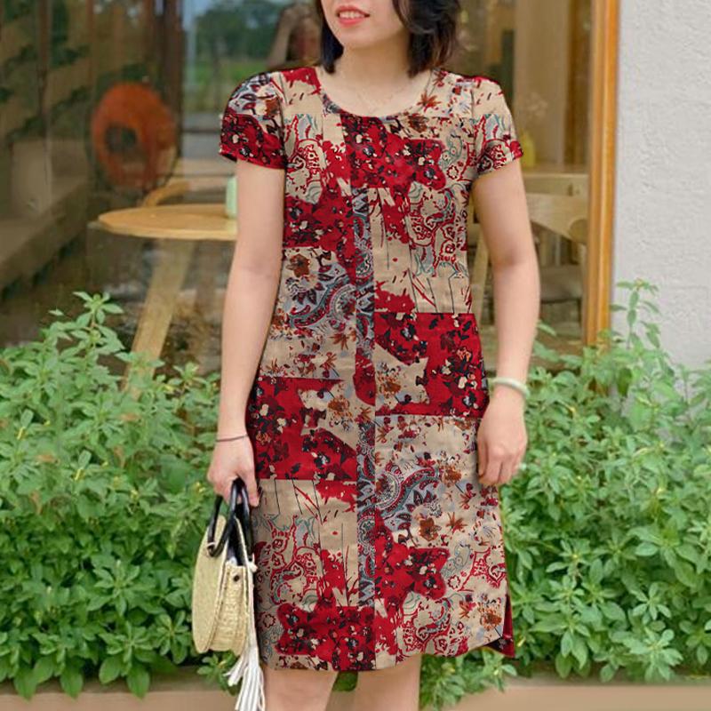 

ZANZEA Женские платья с короткими рукавами и карманами, напечатанные на пуговицах S красный