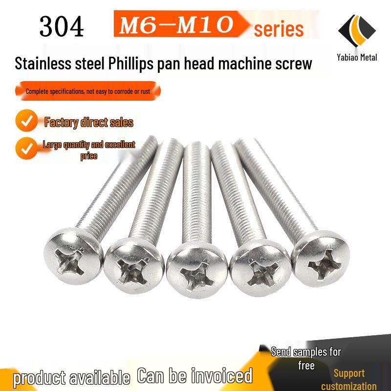 Phillips Pan Head Screws, 304 Stainless Steel, M5 M6 M8 M10 (GB818)