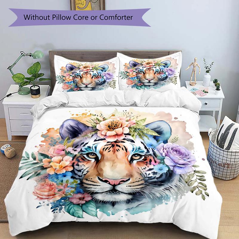 

3pcs Domineering Tiger Quilt Set Cartoon Themed Bed Quilt Set Lovely Character Bedroom Decor Bed Quilt Set Four Seasons (1 Cover + 2Pillowcase NO 135x200cm