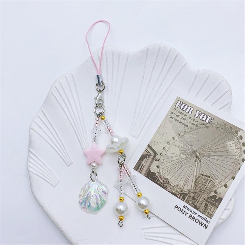 Long Tassels Phone Lanyard Stylish Beaded Wrist Strap Detachable Lasers Shells Phone Chain Keyring Portable Accessory