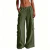Pantaloni da Donna Casual a Vita Alta a Gamba Larga per Vacanze al Mare con Tasche