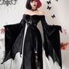 1 sett Cosplay-kjole for kvinner med halskjede pannebånd og strømper Gotisk stil heks halloween festkostyme uthult krageløse lange flaggermusermer