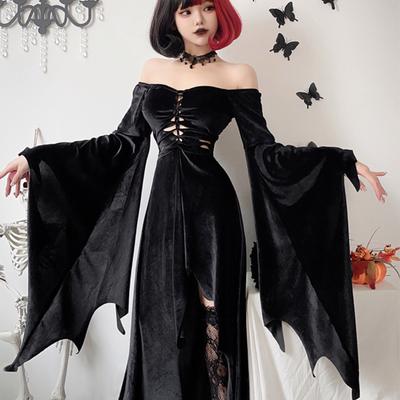 1 Zestaw Damska Sukienka Cosplay z Naszyjnikiem Opaską na Głowę I Pończochami Styl Gotycki