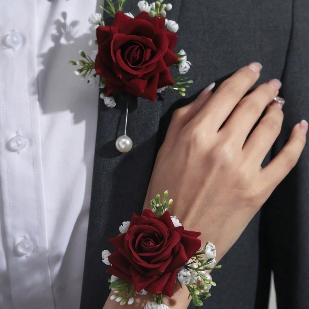 Set Of 2 Pieces Rose Wrist Corsage Artificial Flower Bridal Wrist Corsage for Wedding Decoration