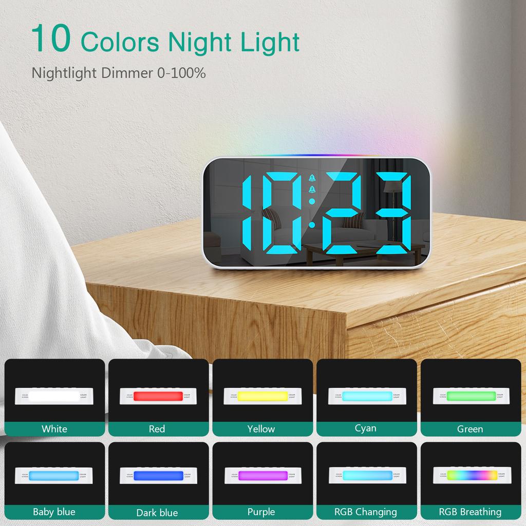 Digital Alarm Clock RGB LED Colorful Clocks Loud Alarm Clocks with Night Light for Home Office Best Gifts