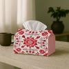 1pc Classic Folk Style Tissue Box & Napkin Dispenser - Red Floral Symmetrical Decorative Holder Suitable for Roll Paper, Compatible for Facial Tissues