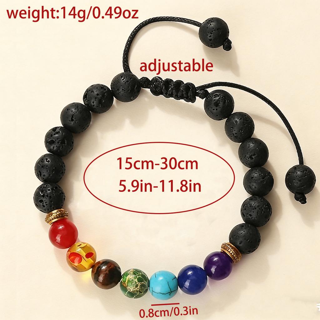 Pulseira de fio, pulseira trançada de pedra vulcânica arco-íris, pulseira de contas de pedra de energia yoga de sete pulsos, presente de Natal, presente de Dia dos Namorados