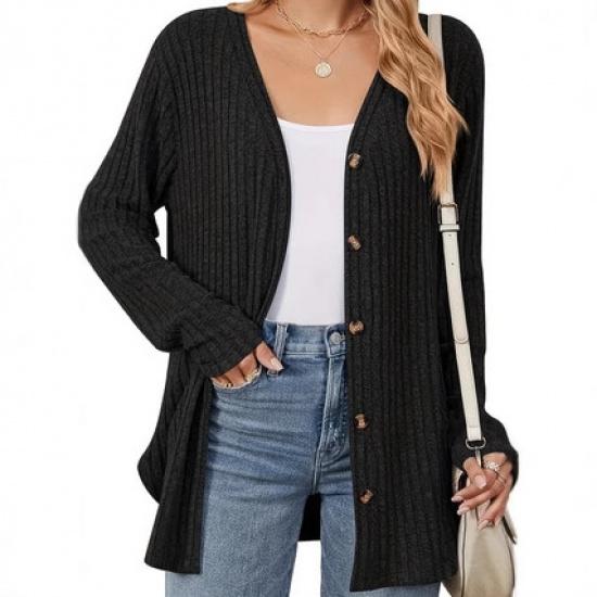 2026 Spring Women s Knitwear Button Cardigan Solid Color Long Sleeve Coat XS чёрный