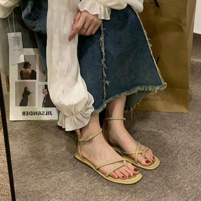 Damenschuhe Strandschuhe Sandalen ohne Absatz für Frau Flache Gummi Sommer 2024 Outdoor Beige Offene Zehen Korea Trend H Asiatische Größe F